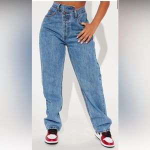 Cross over straight leg jeans- medium wash